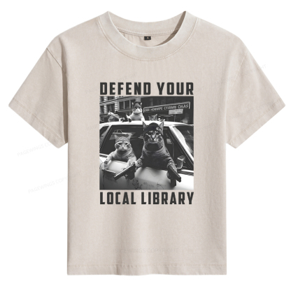 Pagewings Defend Your Local Library Women's Washed T-shirt