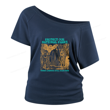 Pagewings Protect Our Parks Vintage Camping Women Off Shoulder T-shirts