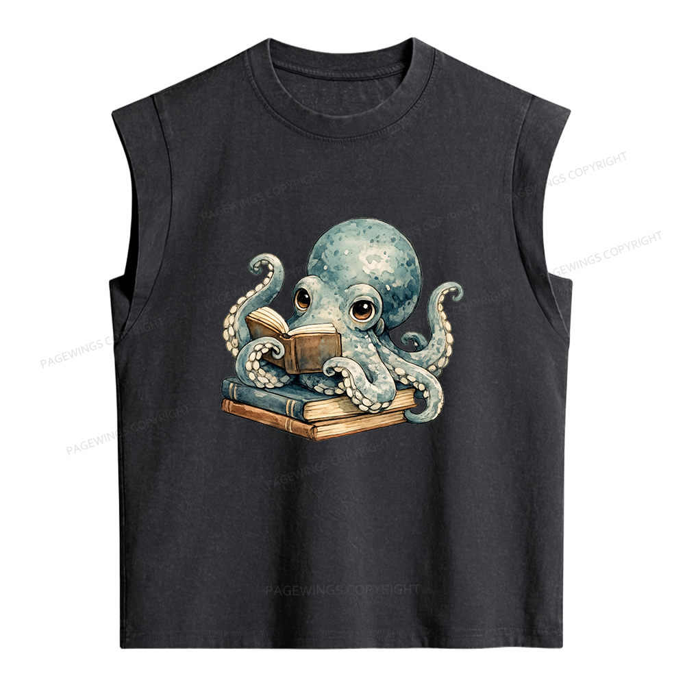 Pagewings Octopus Book Lover Women's Washed Tank Top