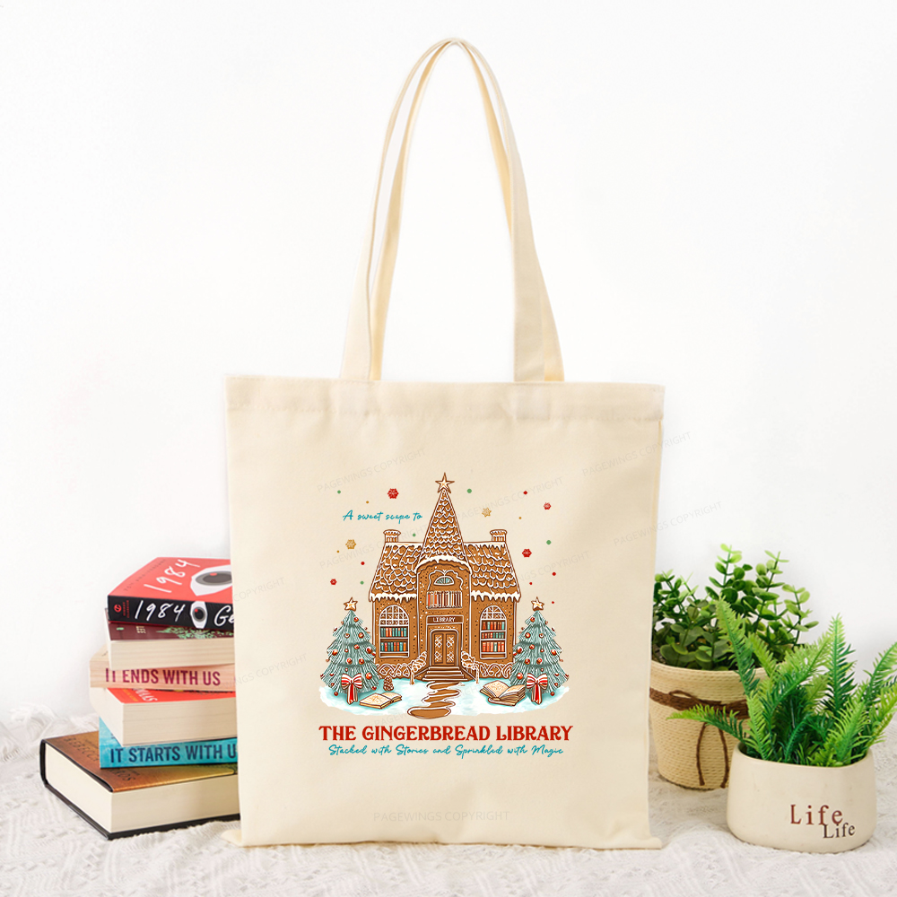Pagewings Gingerbread Library Tote Bag