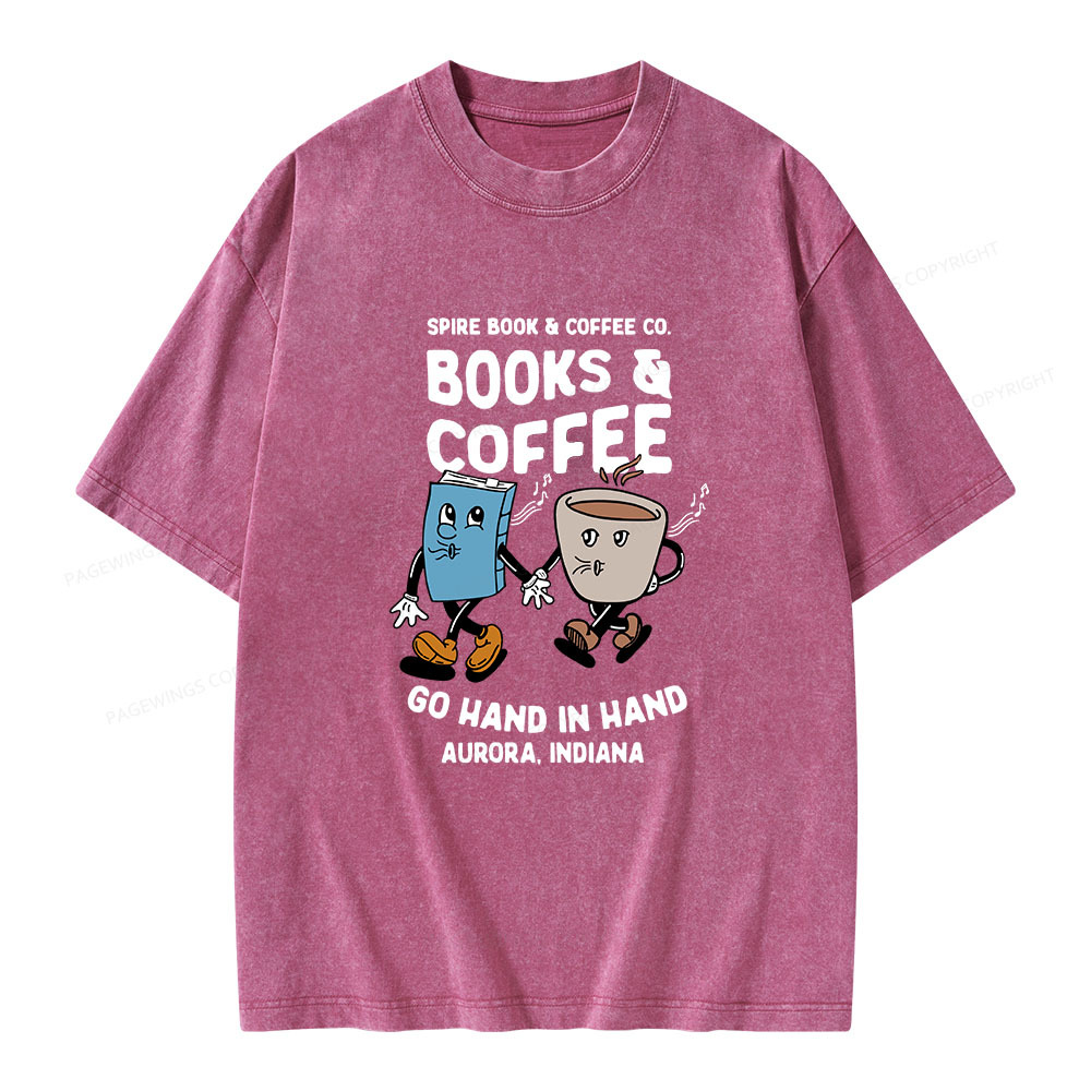 Pagewings Books Coffee Unisex Washed T-shirt