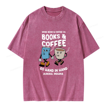 Pagewings Books Coffee Unisex Washed T-shirt