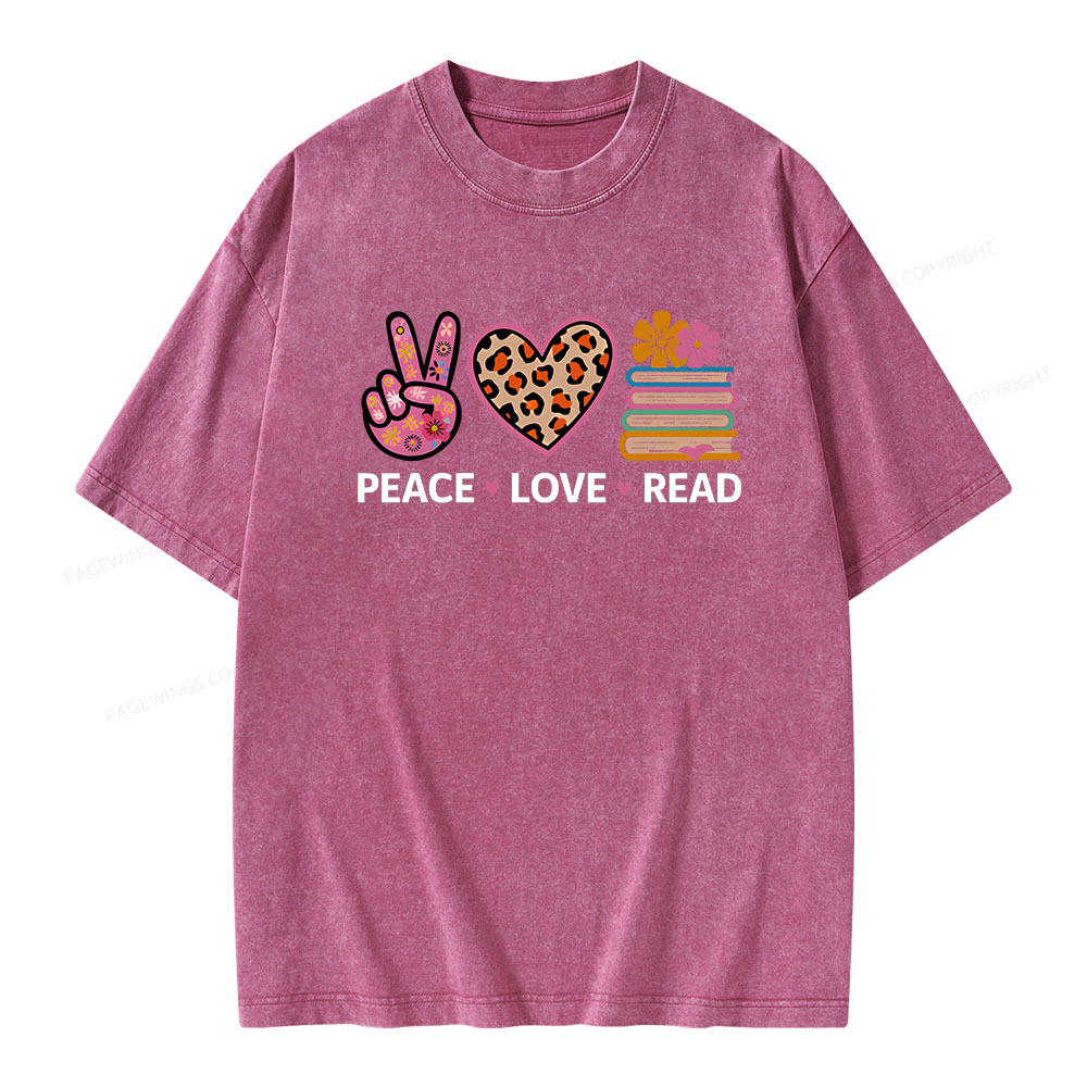 Pagewings Peace Love Read World Book Day Unisex Washed T-shirt