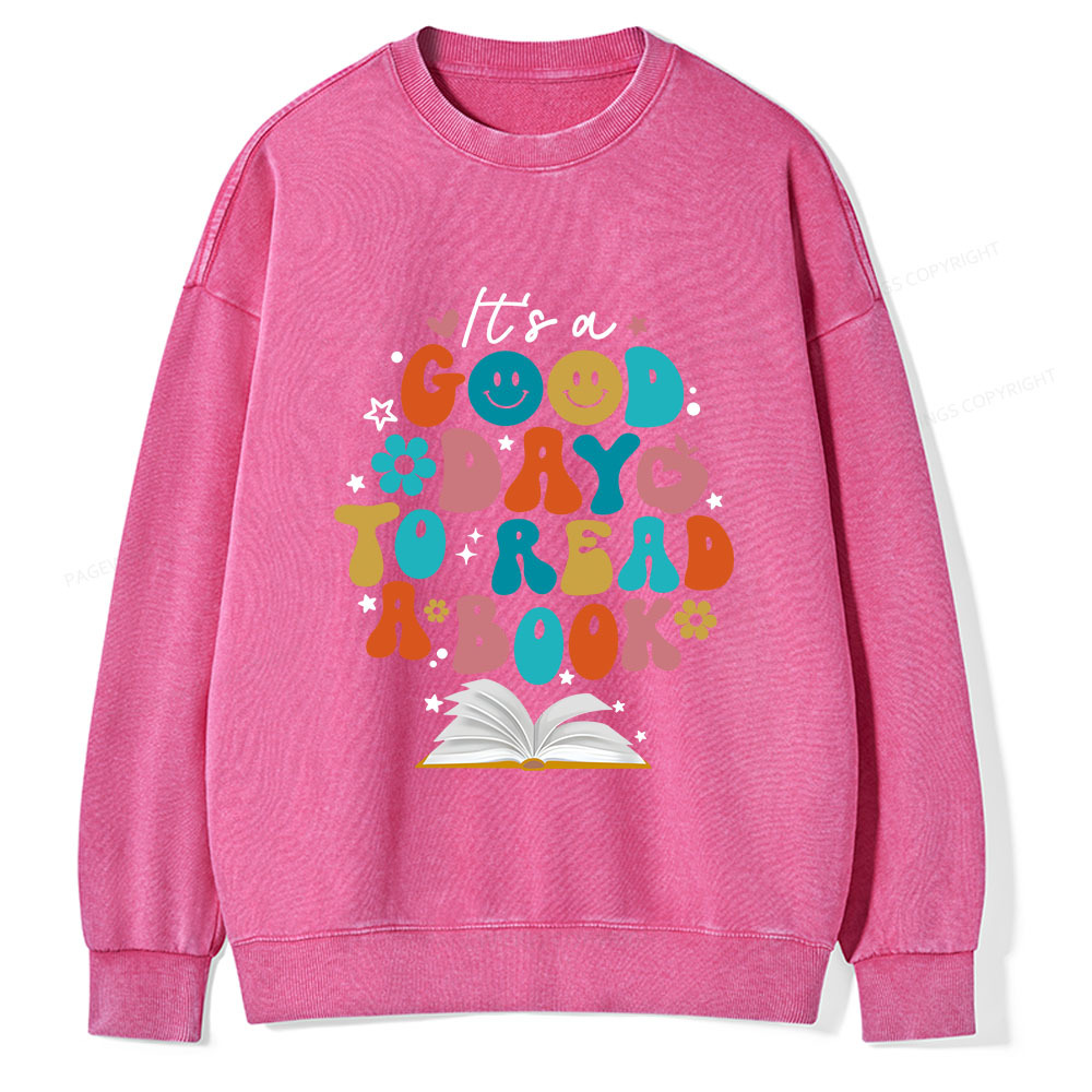 Pagewings Good Day To Read A Book Unisex Washed Sweatshirt