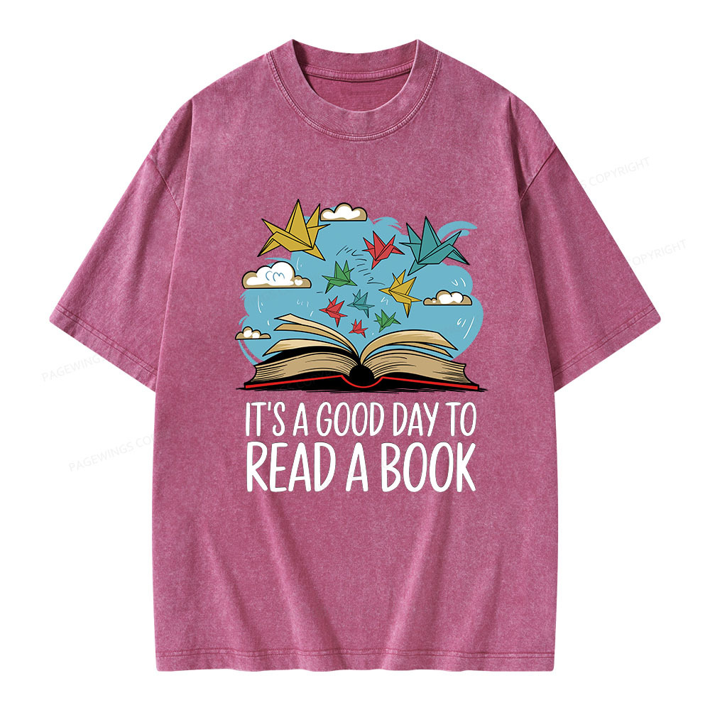 Pagewings It’s a Good Day to Read a Book Unisex Washed T-shirt