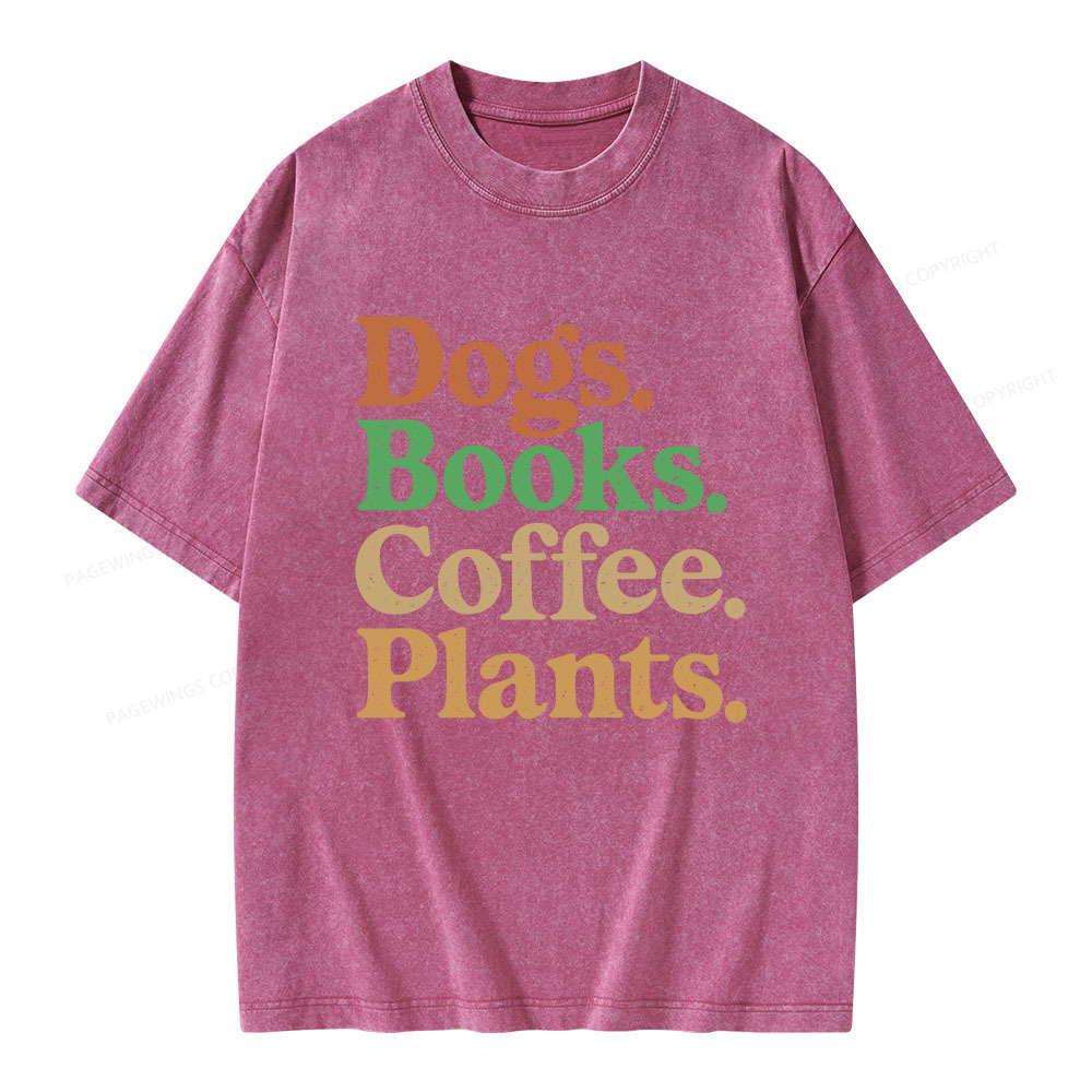 Pagewings Dogs Books Coffee Plants Unisex Washed T-shirt