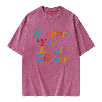 Pagewings Support Your Local Library Unisex Washed T-shirt