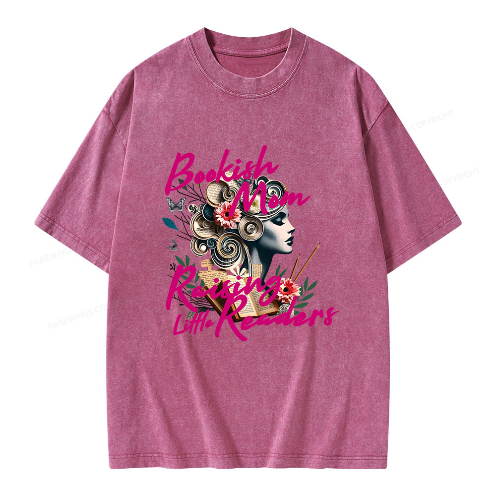 Pagewings Bookish Mom Raising Little Readers Unisex Washed T-shirt