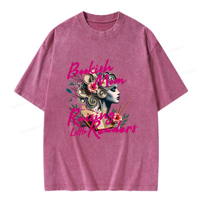 Pagewings Bookish Mom Raising Little Readers Unisex Washed T-shirt