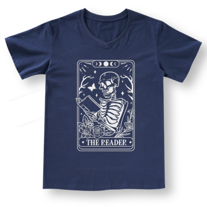 Pagewings Halloween The Reader Tarot Card V-neck T-shirt