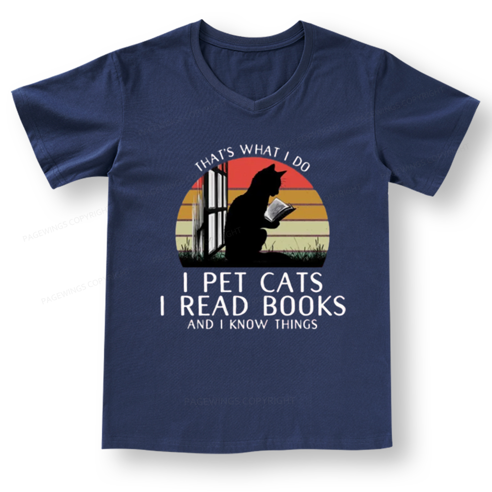 Pagewings Cat And Book V-neck T-shirt