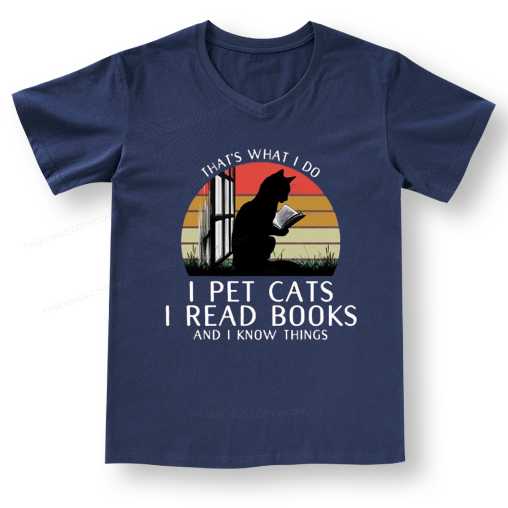 Pagewings Cat And Book V-neck T-shirt
