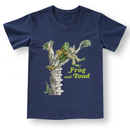 Pagewings Frog and Toad Old Book V-neck T-shirt