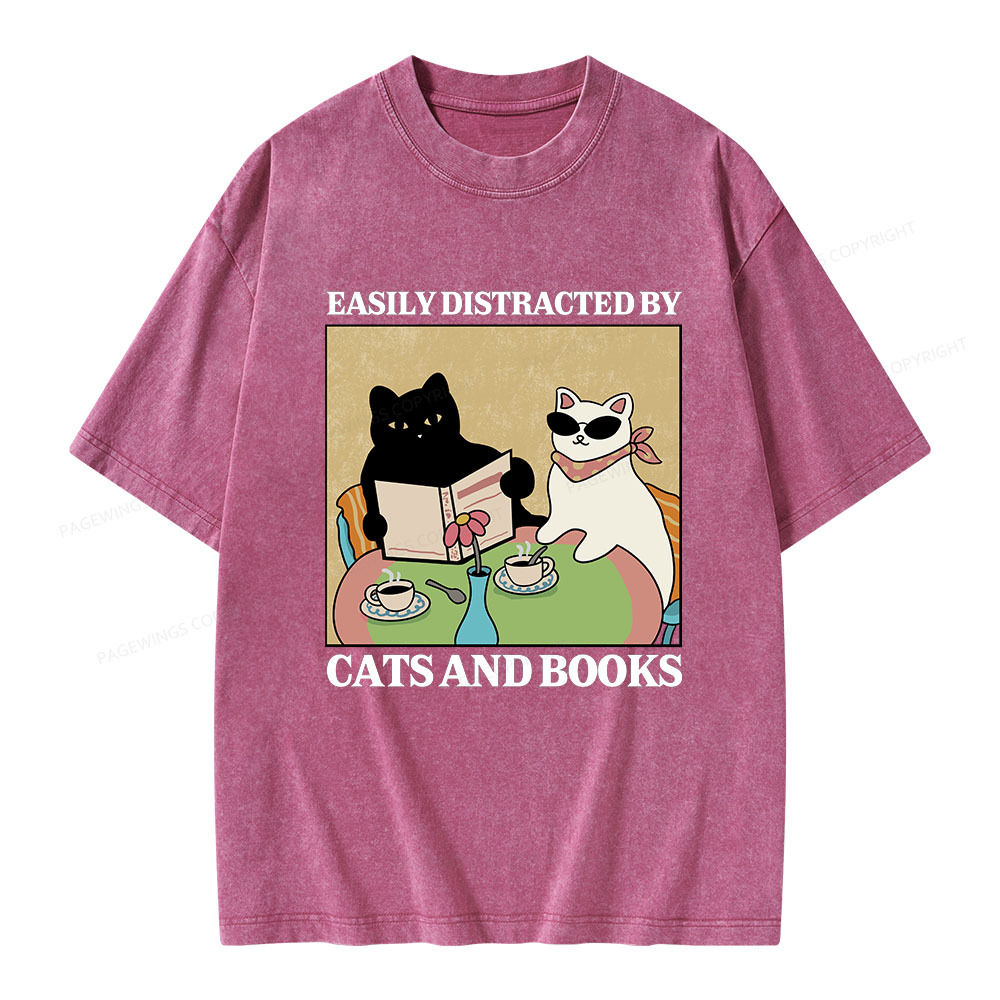 Pagewings Cats And Books Unisex Washed T-shirt