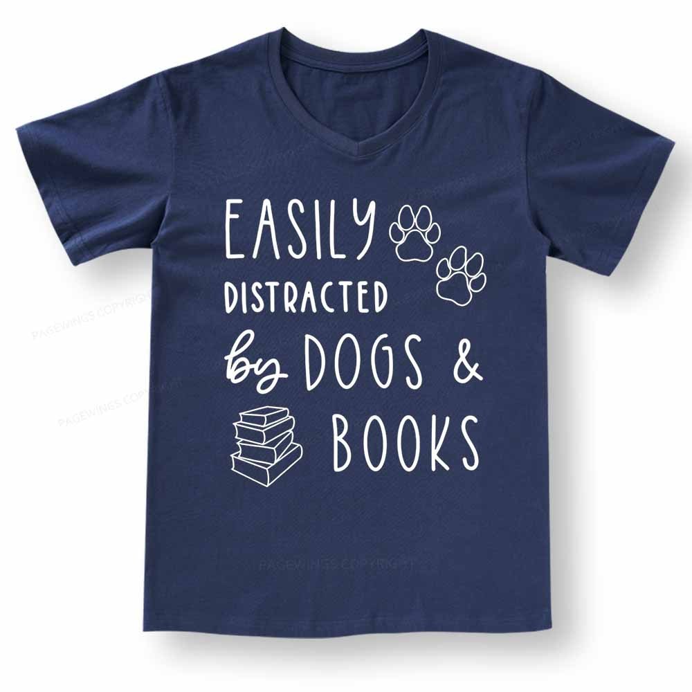 Pagewings Dogs And Books V-neck T-shirt