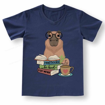 Pagewings Capybara Reading V-neck T-shirt