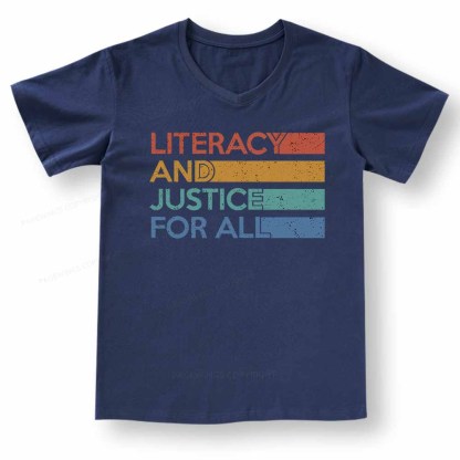 Pagewings Literacy and Justice For All V-neck T-shirt 