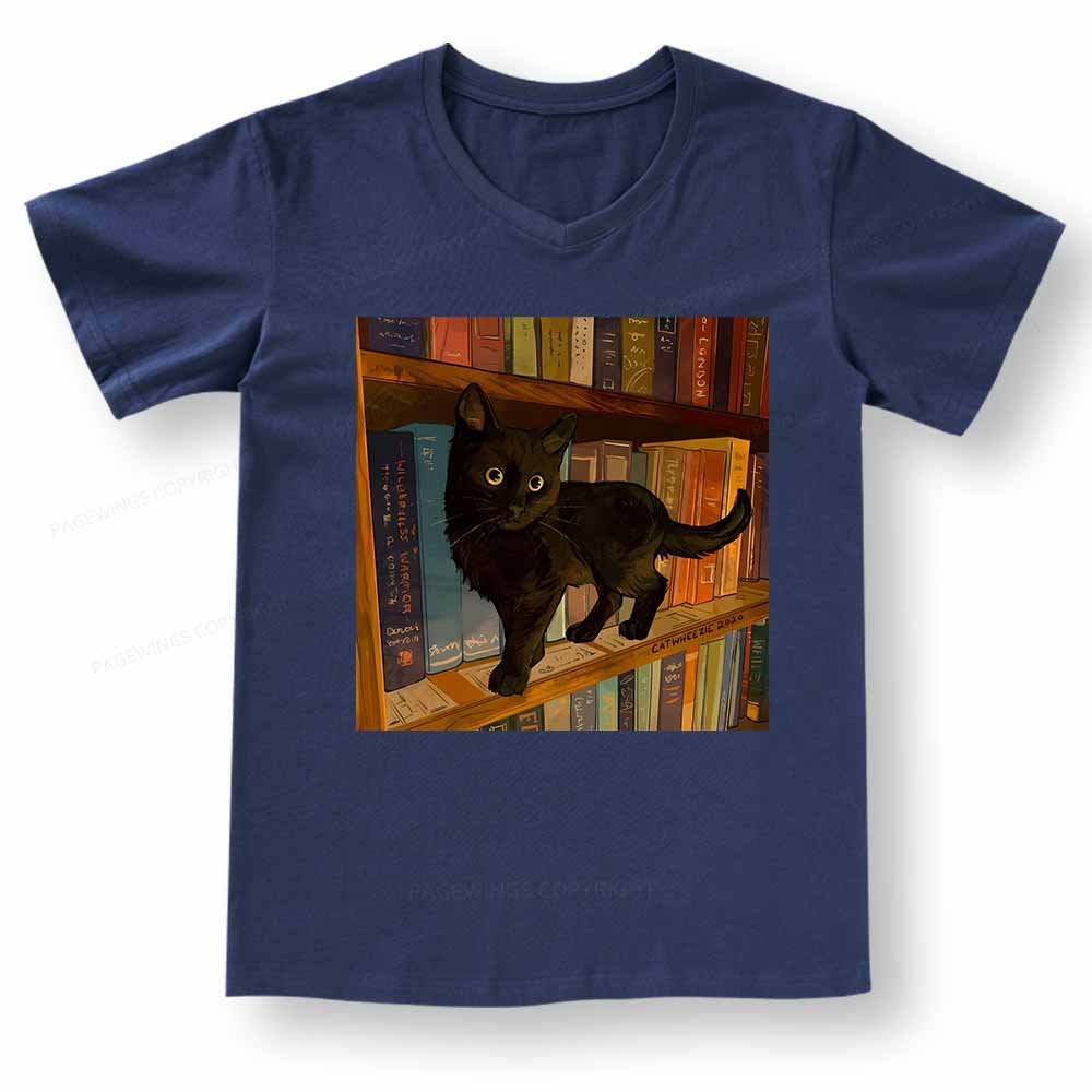 Pagewings  Little Library Cat V-neck T-shirt