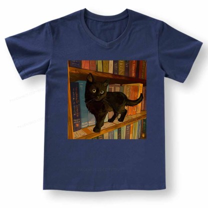 Pagewings  Little Library Cat V-neck T-shirt