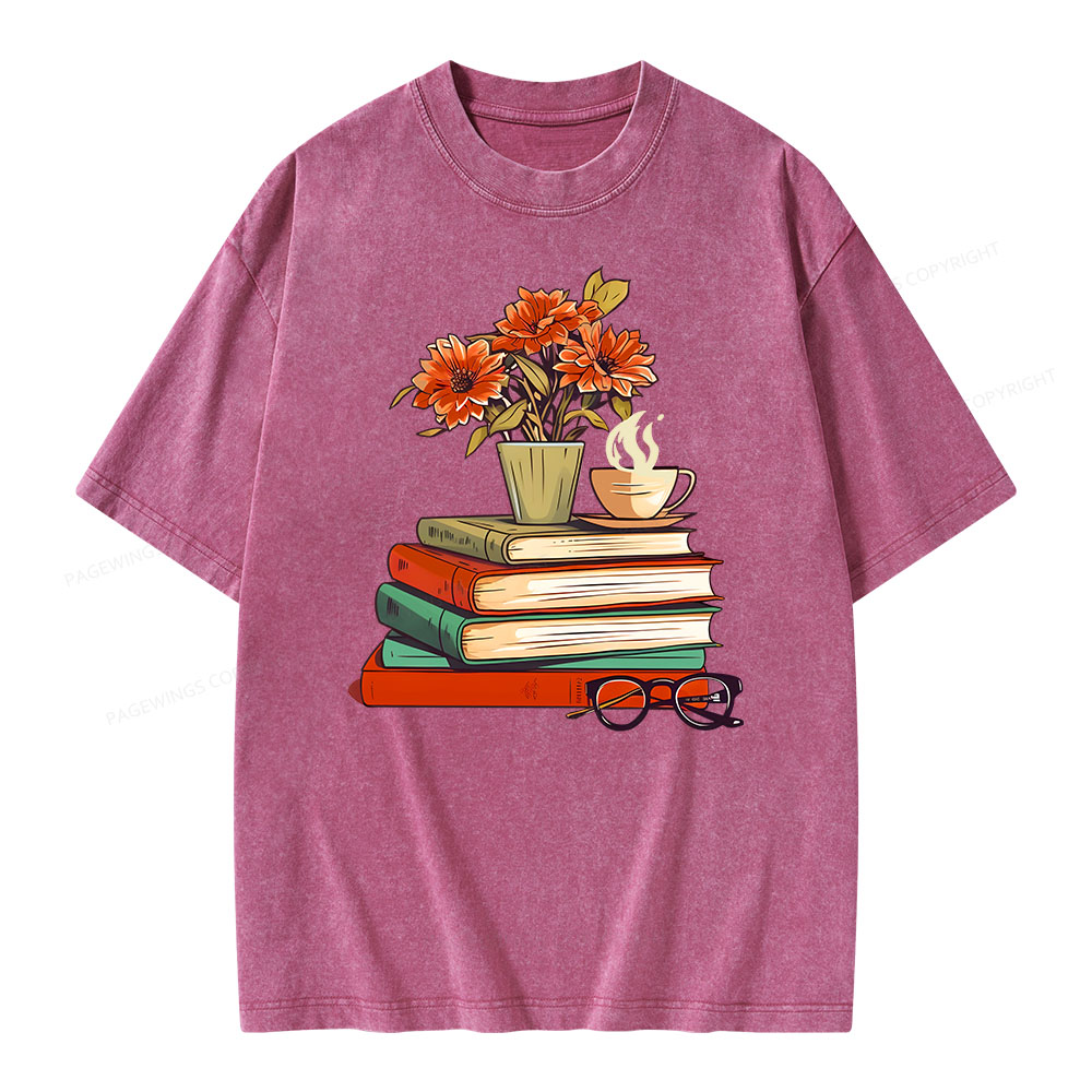 Pagewings Flowers And Some Books Unisex Washed T-shirt