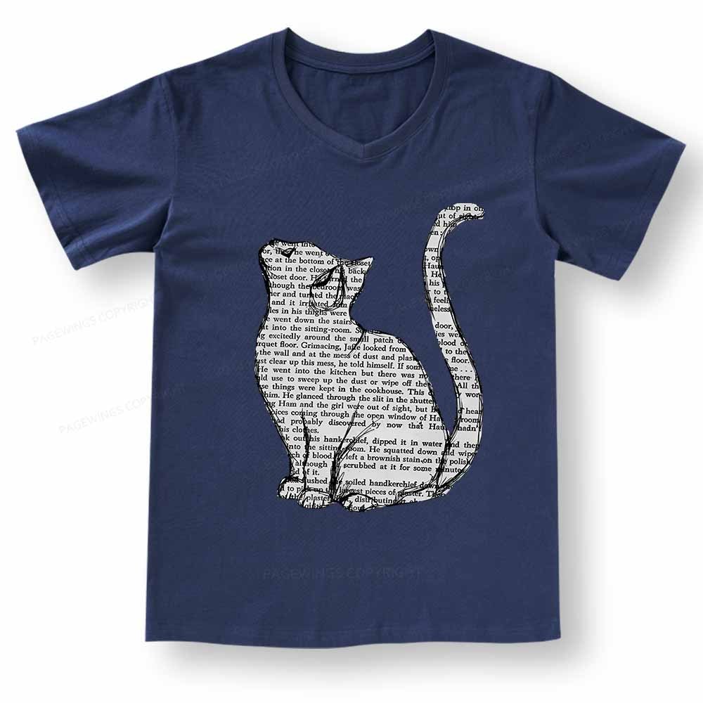 Pagewings Lots Of Books And Cute Cats V-neck T-shirt