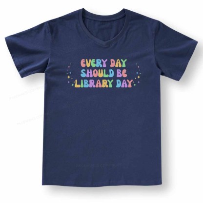 Pagewings Every Day Should Be Library Day V-neck T-shirt