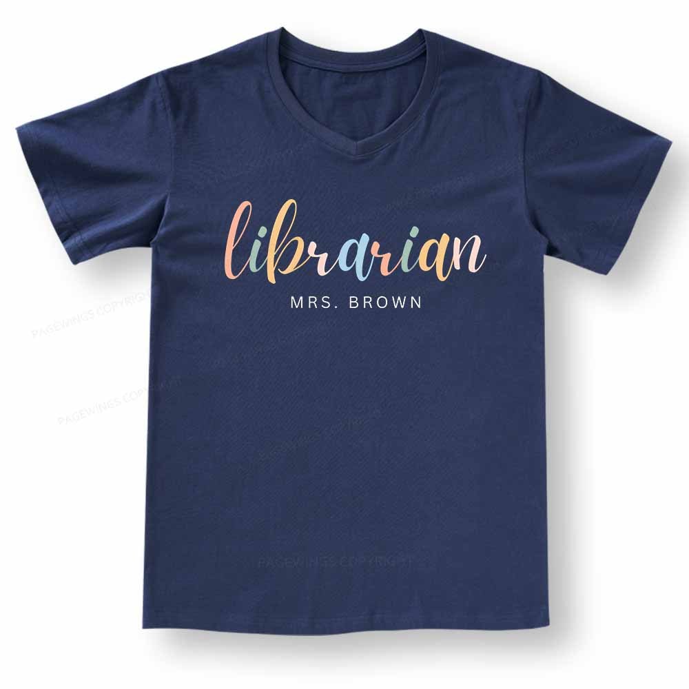 Pagewings Vintage Library Rainbow V-neck T-shirt