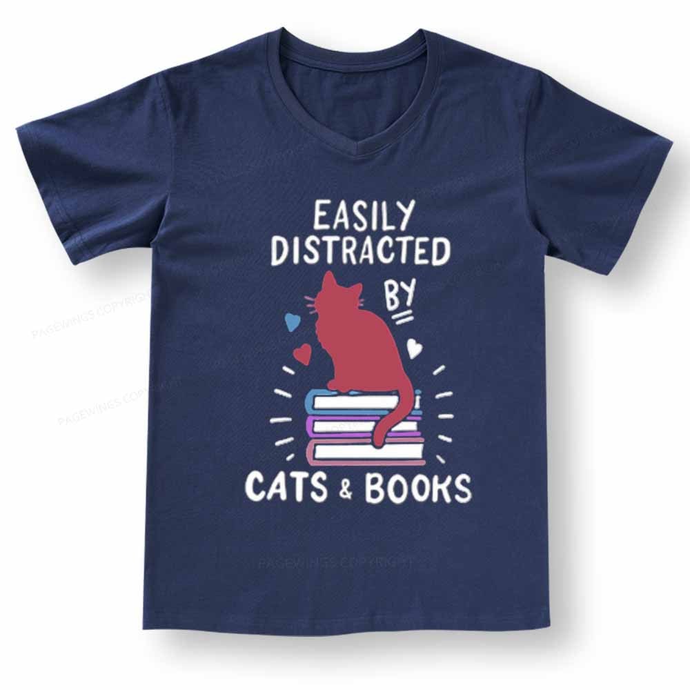 Pagewings Book Fun Cat Book Funny V-neck T-shirt