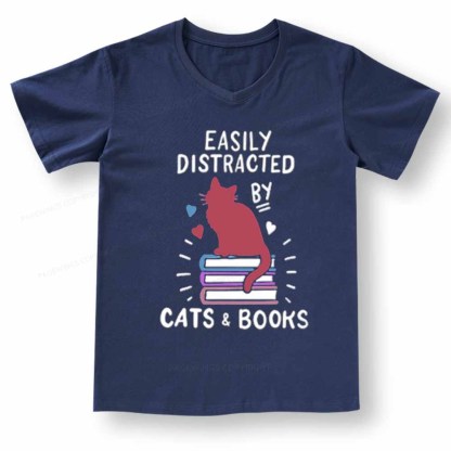 Pagewings Book Fun Cat Book Funny V-neck T-shirt 