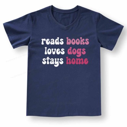 Pagewings Read Books & Lovs Dogs & Stay Home V-neck T-shirt