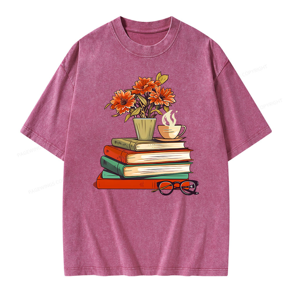 Pagewings Flowers And Some Books Unisex Washed T-shirt
