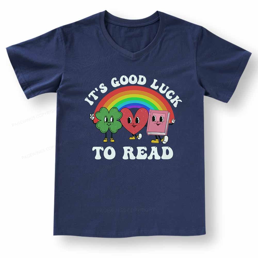 Pagewings St. Patrick's Day Librarian V-neck T-shirt