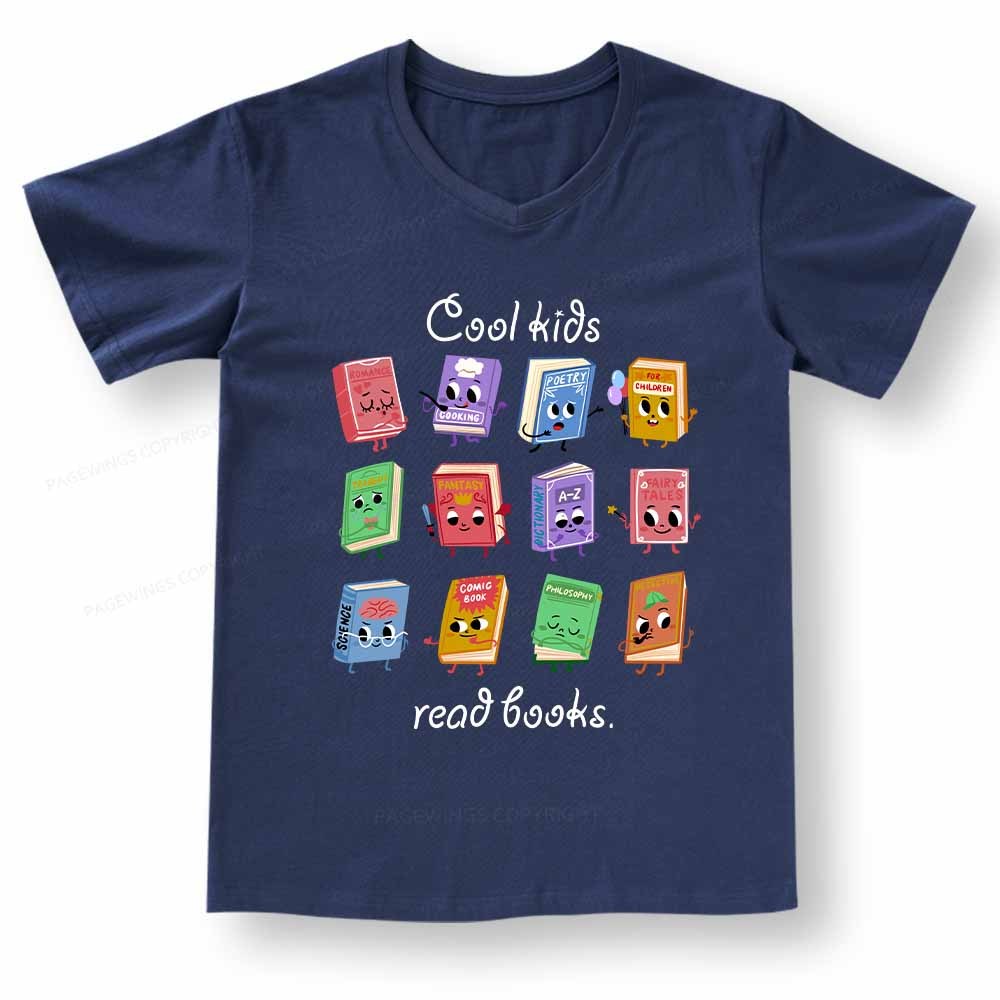 PagewingsCool Kids Read Books Gift V-neck T-shirt