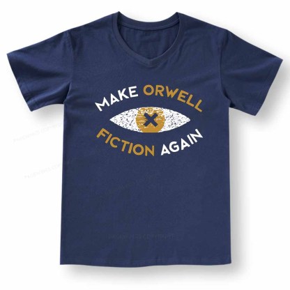 Pagewings Make Orwell Fiction Again - Dystopian Literature Philosophy V-neck T-shirt 