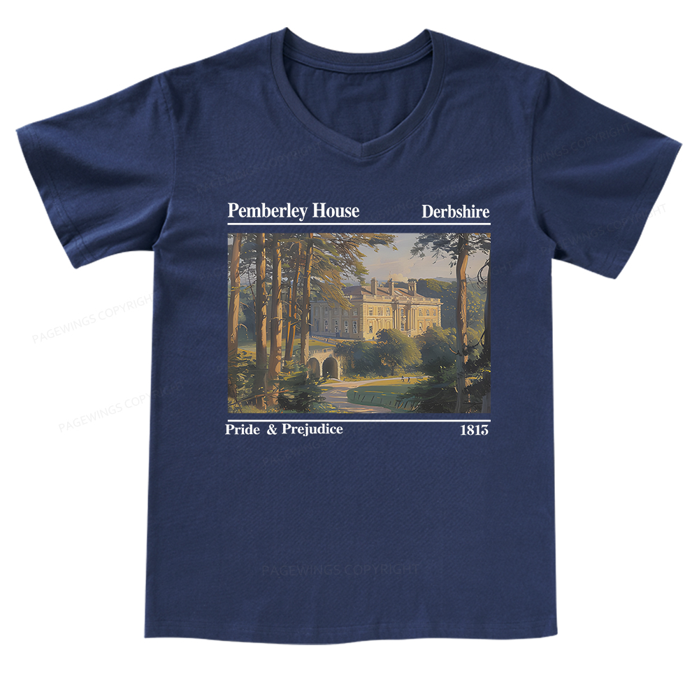 Pagewings Pride and Prejudice Pemberley House V-neck T-shirt