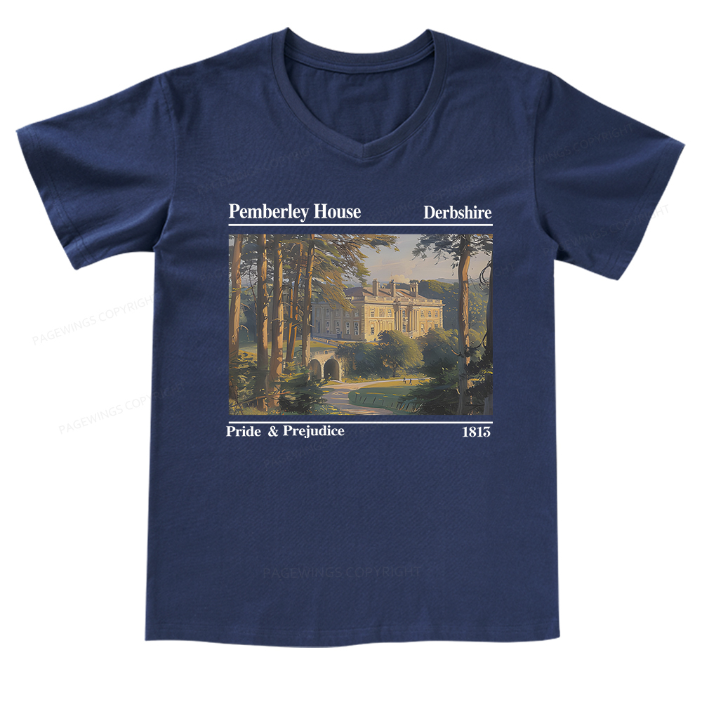 Pagewings Pride and Prejudice Pemberley House V-neck T-shirt