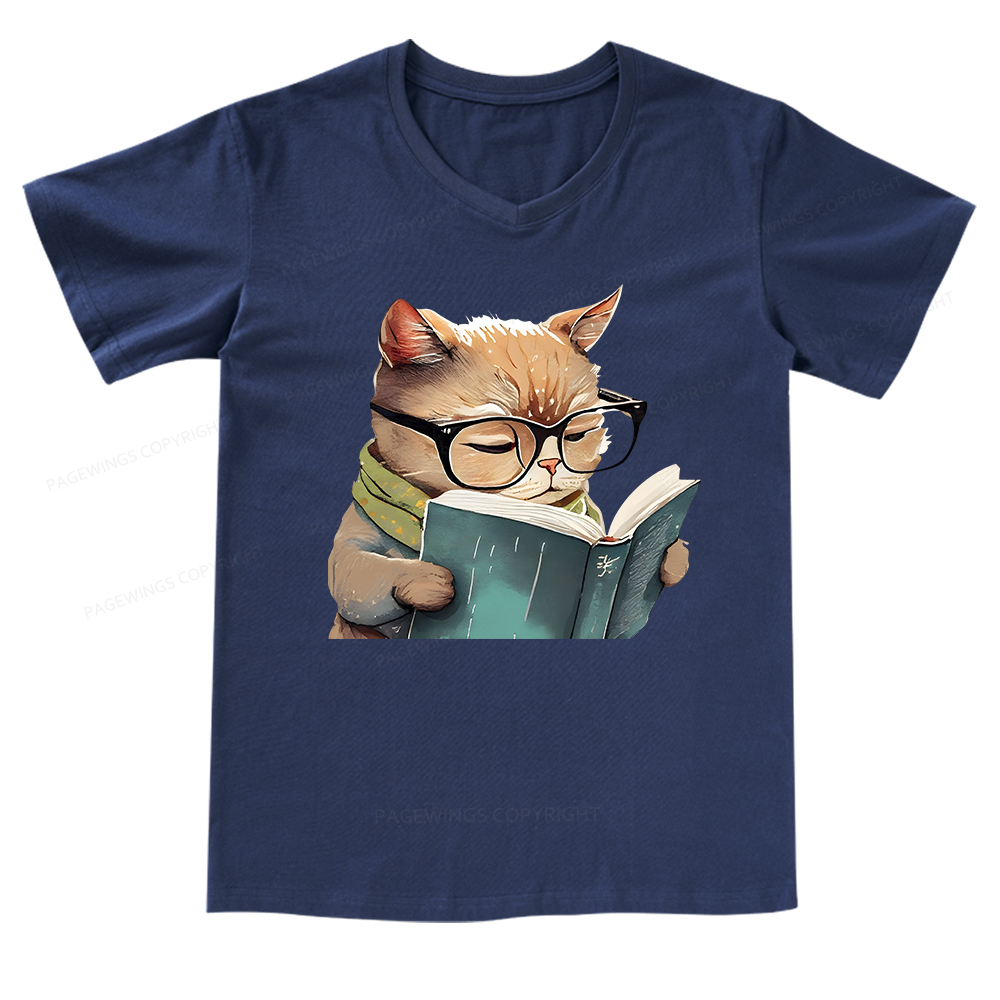 Pagewings Animals Reading Books V-neck T-shirt