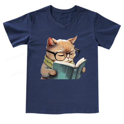Pagewings Animals Reading Books V-neck T-shirt