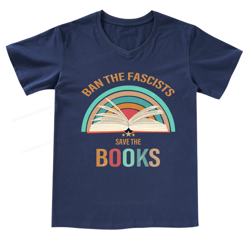Pagewings Ban The Fascists Save The Book V-neck T-shirt 