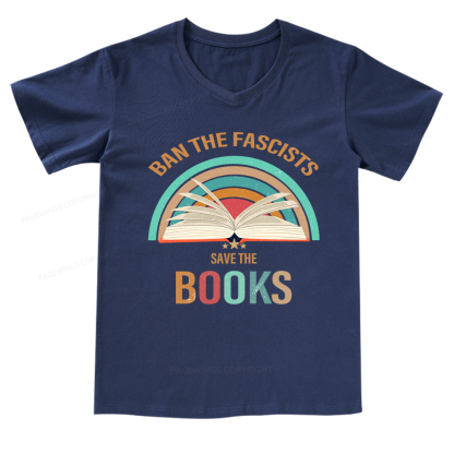 Pagewings Ban The Fascists Save The Book V-neck T-shirt 