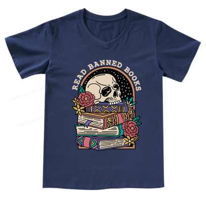 Pagewings Read Banned Book Floral V-neck T-shirt 