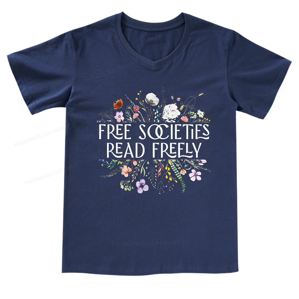 Pagewings Free Societies Read Freely V-neck T-shirt