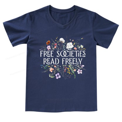 Pagewings Free Societies Read Freely V-neck T-shirt