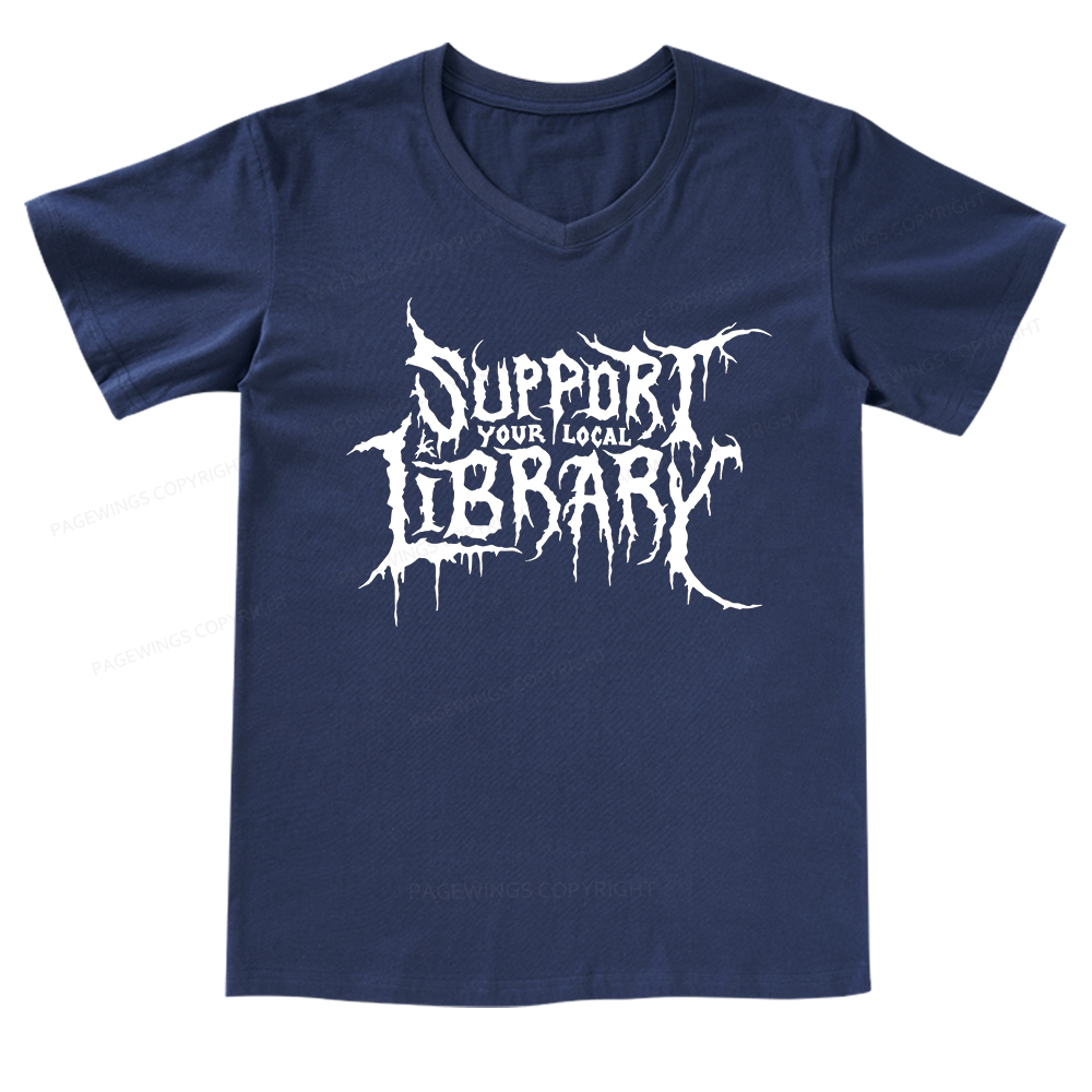 Pagewings Support Your Local Library V-neck T-shirt