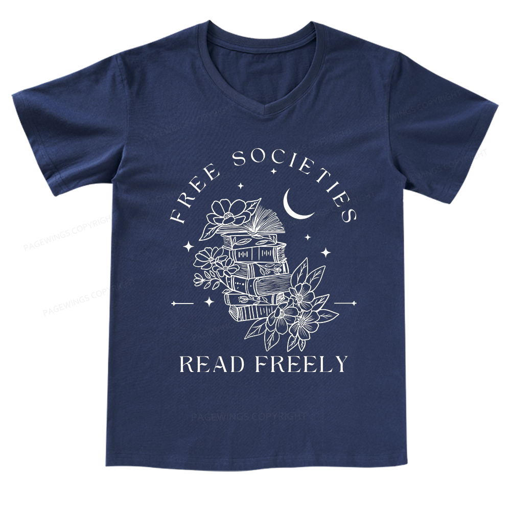 Pagewings Free Societies Read Freely Comfort Colors V-neck T-shirt