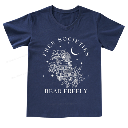 Pagewings Free Societies Read Freely Comfort Colors V-neck T-shirt