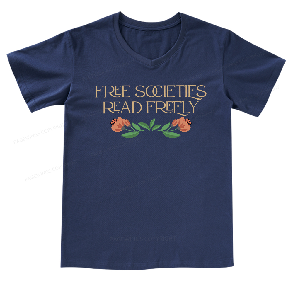 Pagewings Free Societies Read Freely V-neck T-shirt