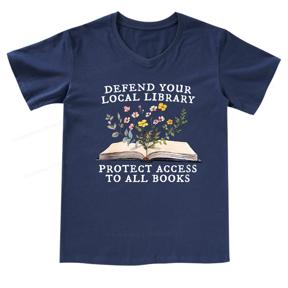 Pagewings Books Save Lives Protect Libraries V-neck T-shirt