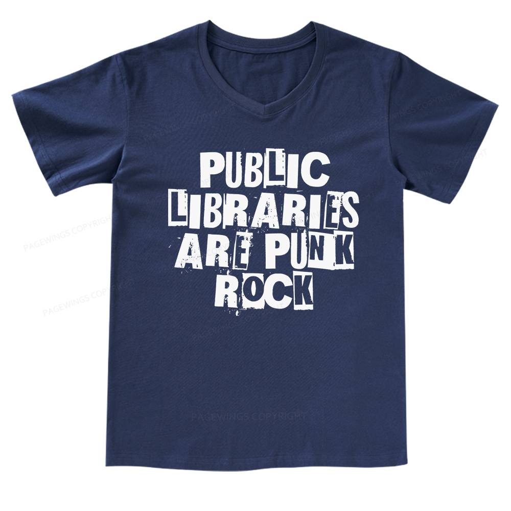 Pagewings Public Libraries Are Punk Rock V-neck T-shirt