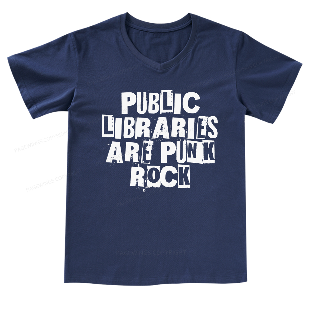 Pagewings Public Libraries Are Punk Rock V-neck T-shirt